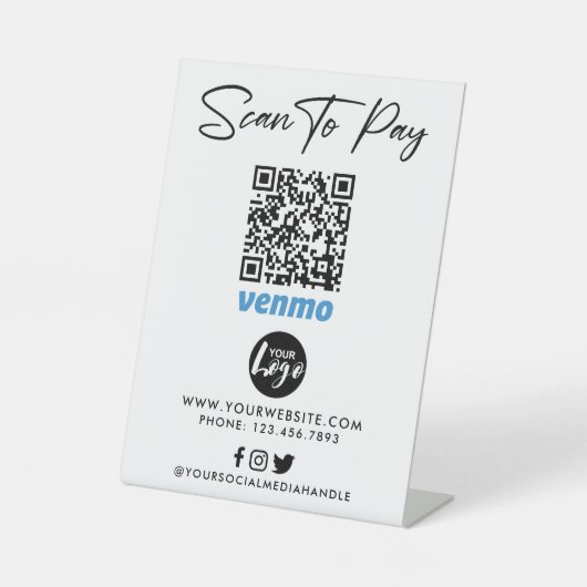 Signe De Table Paiement du code QR Venmo | Logo de numérisation v (Recto)