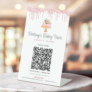 Signe De Table Paiement ici Code QR Rose Fard à Cake Boulangerie