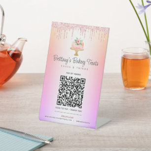 Signe De Table Paiement ici Code QR Rose Fard à Joues Gâteau Ombr