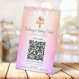 Signe De Table Paiement ici Code QR Rose Fard à Joues Gâteau Ombr