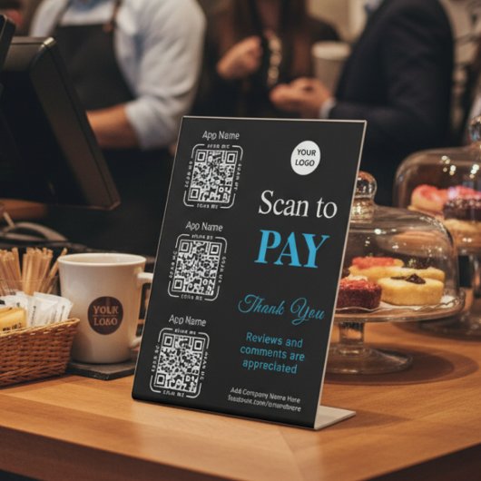 Signe De Table Paiement par Code QR - Logo de l'entreprise pour l