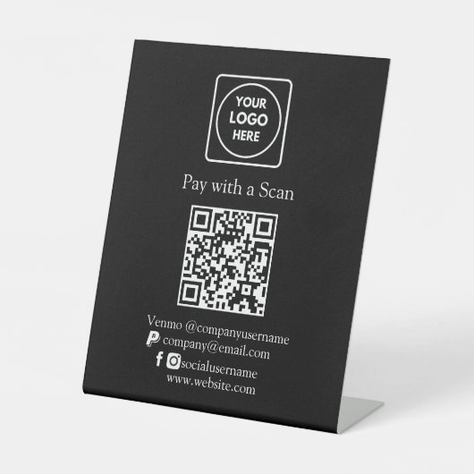 Signe De Table Paiement par code QR noir | Paiement professionnel (Recto)