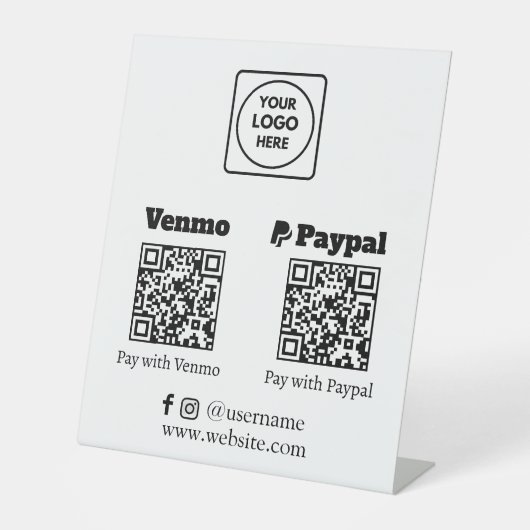 Signe De Table Paiement par code QR | Venmo PayPal Logo personnal (Recto)