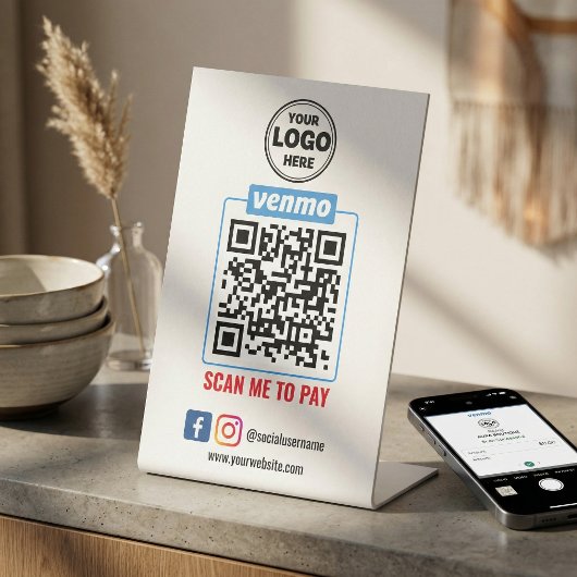 Signe De Table Paiement par code QR Venmo | Scannez pour payer l'