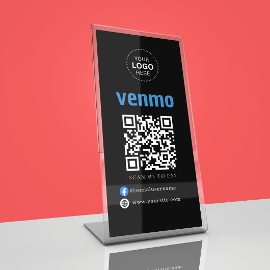 Signe De Table Paiement par code QR Venmo | Scannez pour payer le