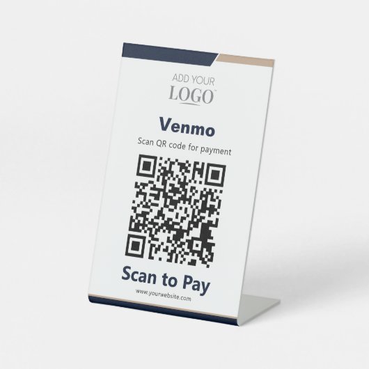 Signe De Table Paiement par scan de code QR sans contact Navy Gol (Recto)