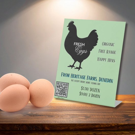 Signe De Table Pale Green Fresh Eggs Farmer's Market Sign QR Code