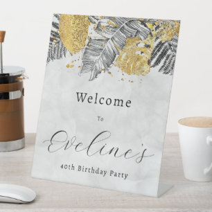 Signe De Table Palm Tropical Black Gold 40e anniversaire Bienvenu