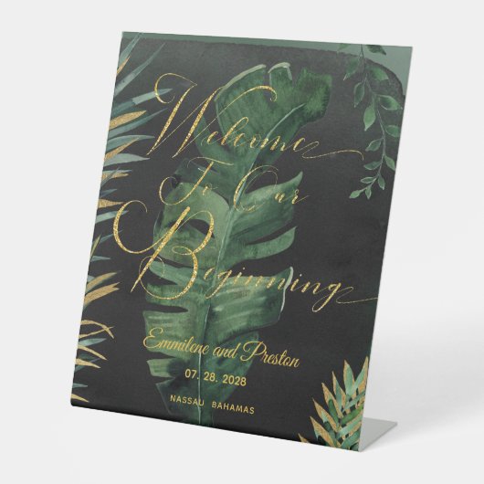 Signe De Table Palmier Tropical Bienvenue À Notre Début (Recto)