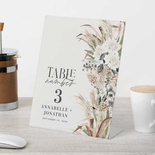 Signe De Table Pampas eucalyptus élégant numéro de table de maria (In SItu)
