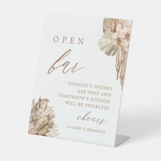 Signe De Table Pampas Grass Boho Mariage Open Bar Sign (Recto)