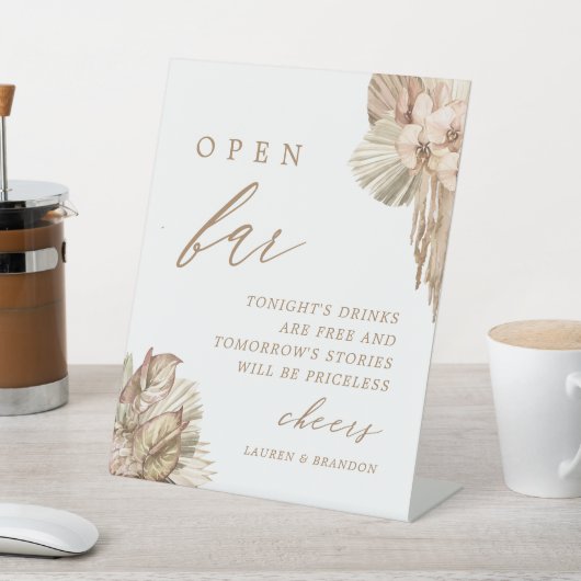 Signe De Table Pampas Grass Boho Mariage Open Bar Sign (In SItu)
