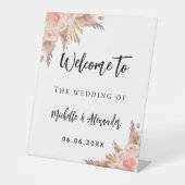 Signe De Table Pampas herbe rose or fleurs bienvenue mariage (Recto)