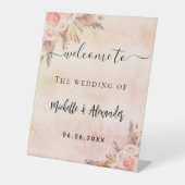 Signe De Table Pampas herbe rose or floral accueil mariage (Recto)