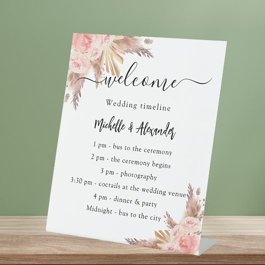 Signe De Table Pampas herbe rose programme de mariage floral cale