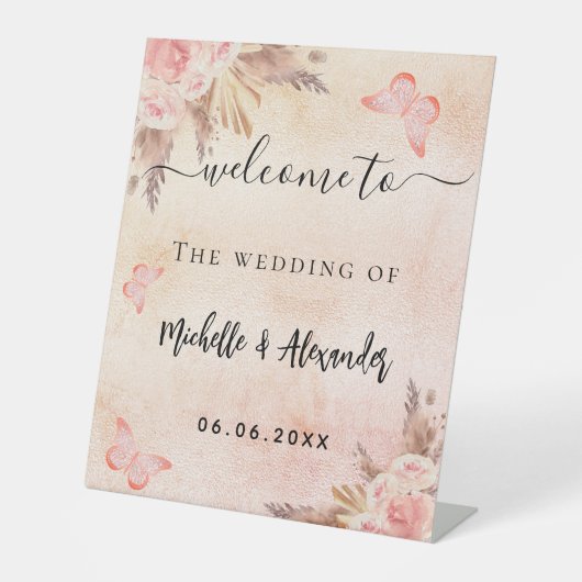 Signe De Table Pampas herbes papillons floraux accueil mariage (Recto)