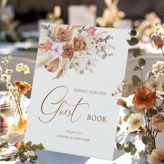 Signe De Table Pampas Terracotta Boho Floral Guest Book Sign