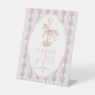 Signe De Table Pancarte Carousel Rose Cartes et Cadeaux