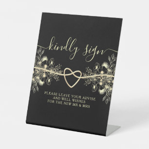 Signe De Table Pancarte de conseils de mariage en or noir