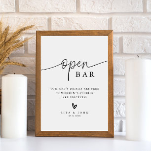 Signe De Table Pancarte de mariage à bar ouvert avec écriture de