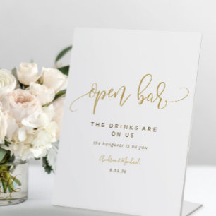 Signe De Table Pancarte de mariage à bar ouvert Calligraphie tour