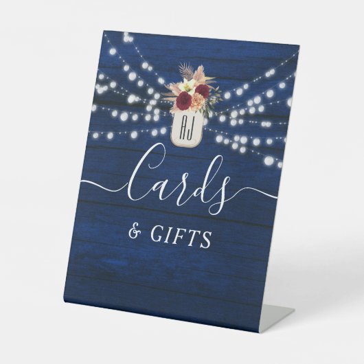 Signe De Table Pancarte de mariage Rustic Navy pour cartes et cad (Recto)