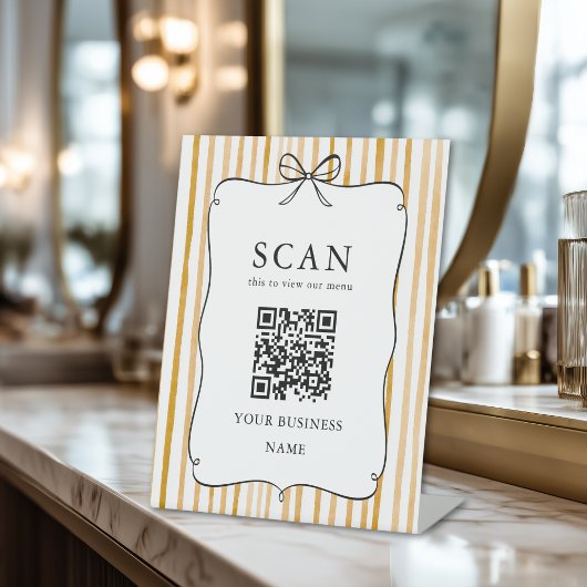 Signe De Table Pancarte de menu à code QR avec rayures blanches e