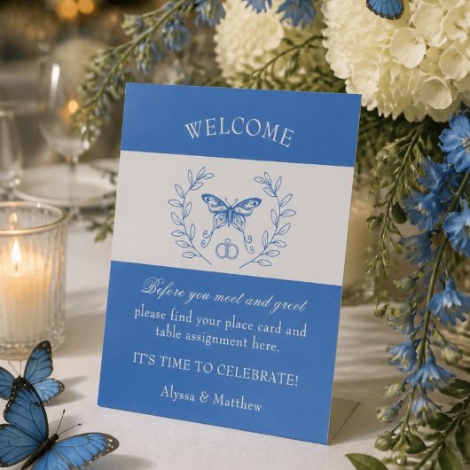 Signe De Table Pancarte de table de mariage papillon bleu
