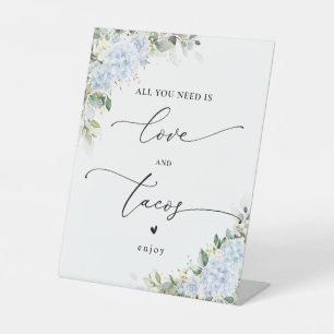 Signe De Table Pancarte Fleurs d'Hydrange Bleu Amour et Tacos