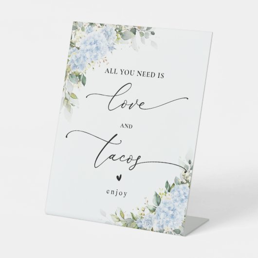 Signe De Table Pancarte Fleurs d'Hydrange Bleu Amour et Tacos (Recto)