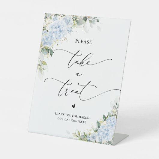 Signe De Table Pancarte Fleurs d'Hydrangea Bleu Prenez une friand (Recto)