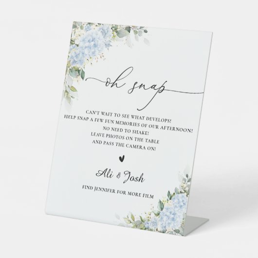 Signe De Table Pancarte 'Oh Snap' Fleurs d'Hydrange Bleu pour Bab (Recto)