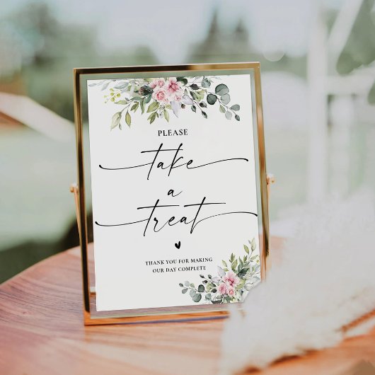 Signe De Table Pancarte 'Take A Treat' à la verdure rose tendre