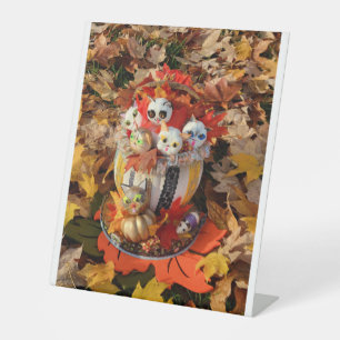 Signe De Table Panier citrouille de chatons adorables Happy Autom