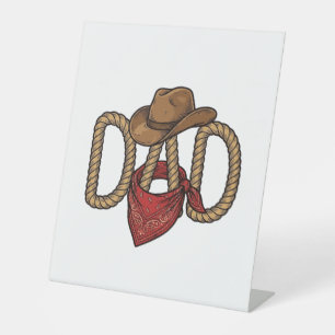 Signe De Table Papa Cowboy Corda Chapeau Bandana Gravure Vintage