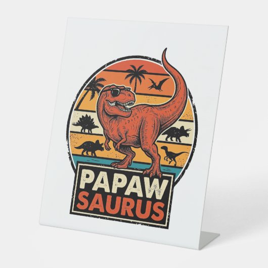 Signe De Table Papawsaurus Rétro Dinosaure Coucher de Soleil Vect (Recto)