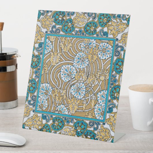 Signe De Table papier peint bleu art nouveau cyclamen (In SItu)