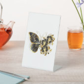 Signe De Table Papillon à fleurs d'or avec orchidée noire (In SItu)
