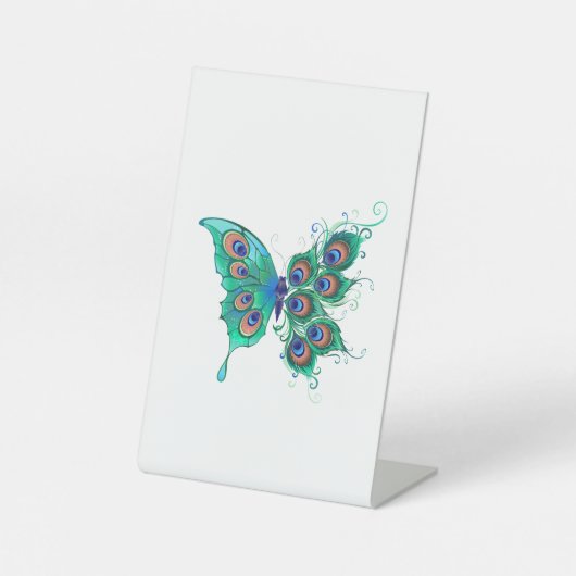 Signe De Table Papillon aux plumes de paon vert (Recto)