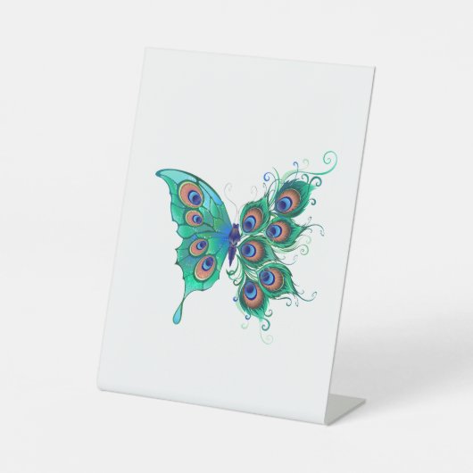 Signe De Table Papillon aux plumes de paon vert (Recto)