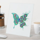 Signe De Table Papillon avec plumes de paon vertes (In SItu)