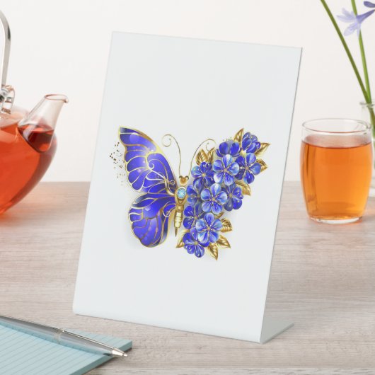 Signe De Table Papillon saphir à fleurs (In SItu)