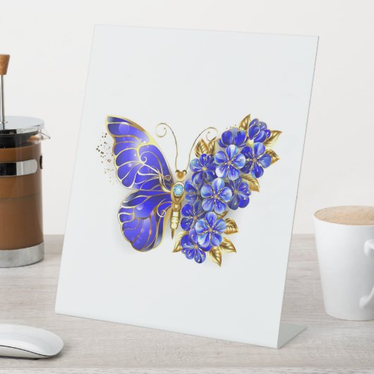 Signe De Table Papillon saphir à fleurs (In SItu)