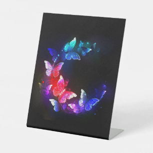 Signe De Table Papillons néon brillants de nuit sur fond noir