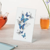 Signe De Table Papillons volants bleus Morpho (In SItu)