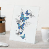 Signe De Table Papillons volants bleus Morpho (In SItu)