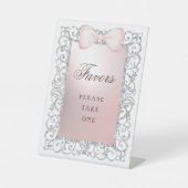 Signe De Table Parties scintillant Argent Cadre rose Bow Faveurs (Recto)