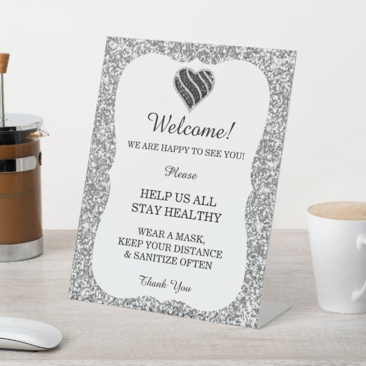 Signe De Table Parties scintillant Argent Noir & Blanc Coeur Mari (In SItu)