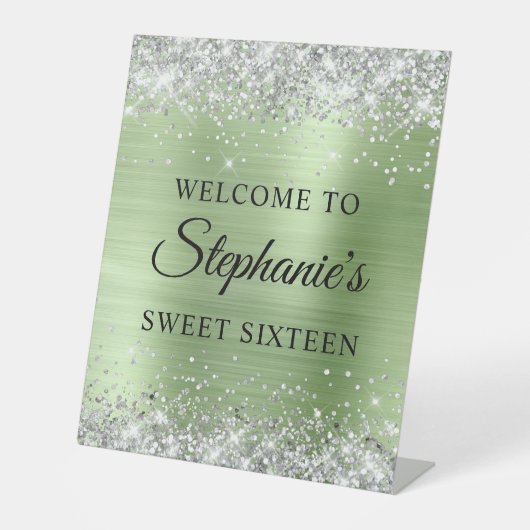 Signe De Table Parties scintillant d'argent Mint Green Foil 16e a (Recto)