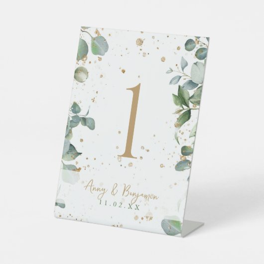 Signe De Table Parties scintillant d'or Eucalyptus - Mariage vert (Recto)